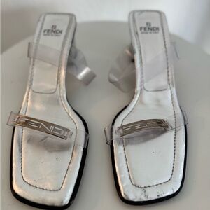 Authentic Fendi Metallic Silver Sandals